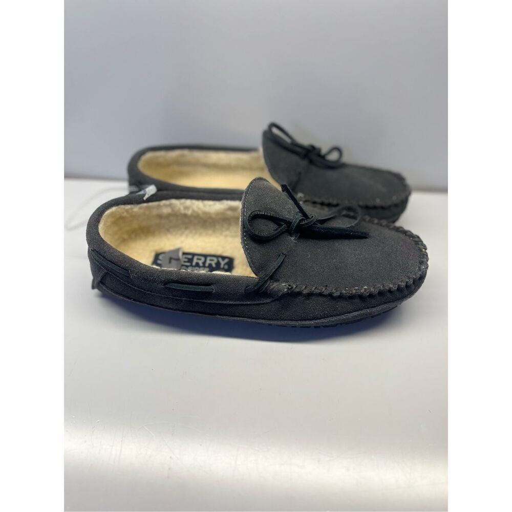 Sperry Brandon 1 Eye Mens Slippers Sz 7M Black Suede Slip On Comfort Casual